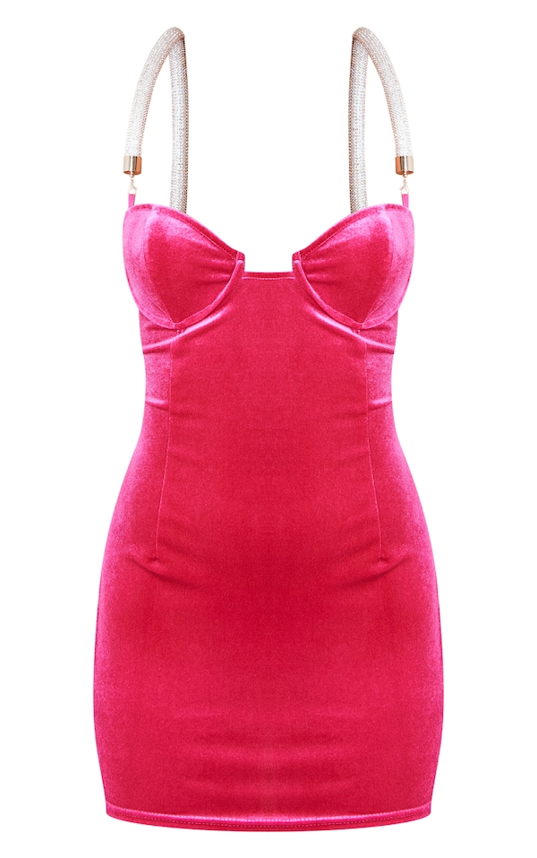 Pink Diamante Strap Velvet Underwire Bodycon Dress image 5