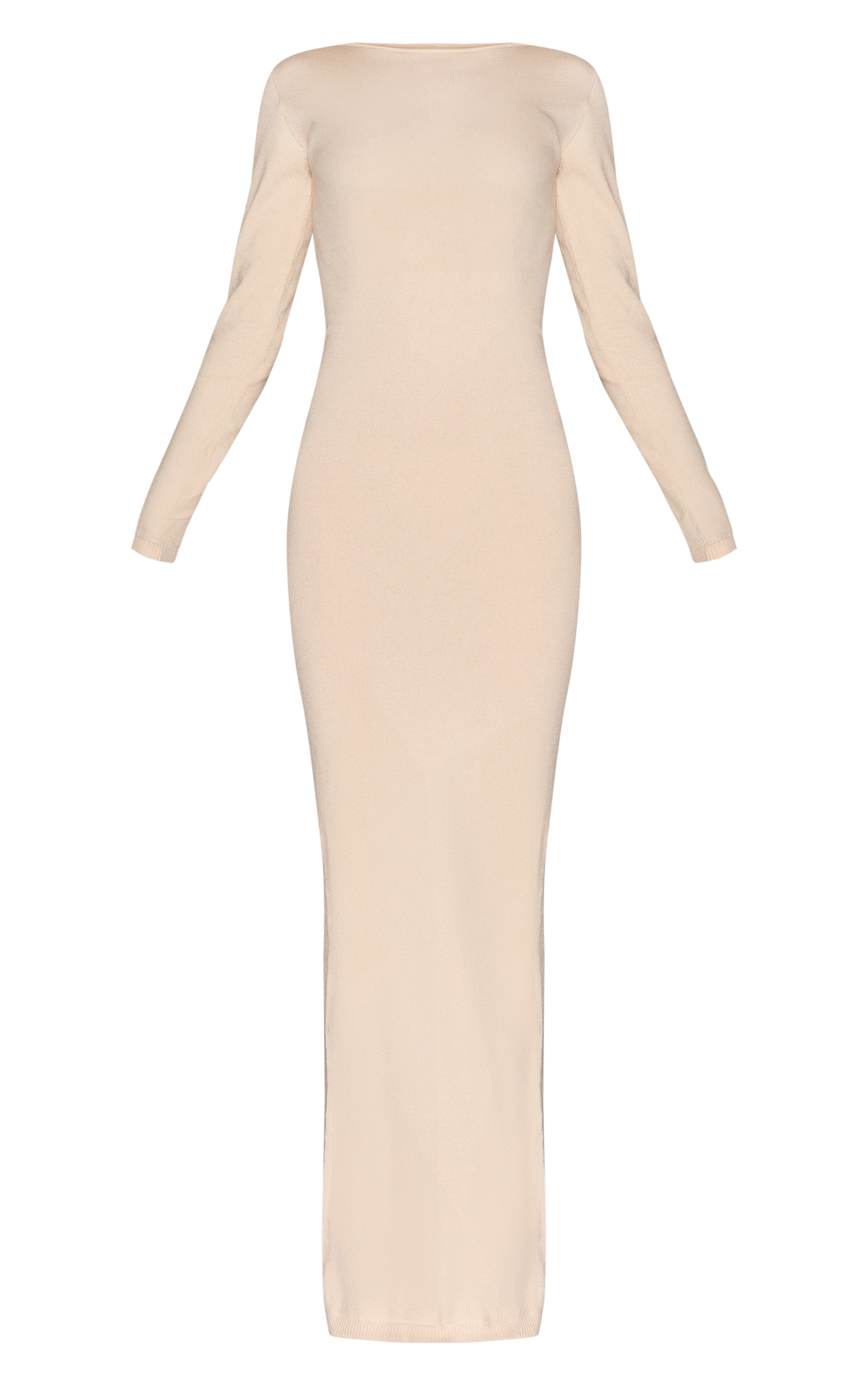Oatmeal Basic Knit Asymmetric Neckline Long Sleeve Maxi Dress image 5