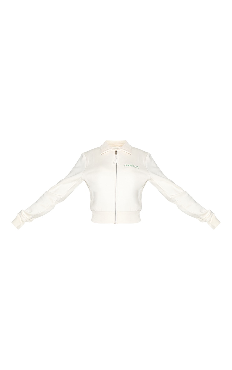 Cream Fitted Zip Through Collar Sweatshirt image 5