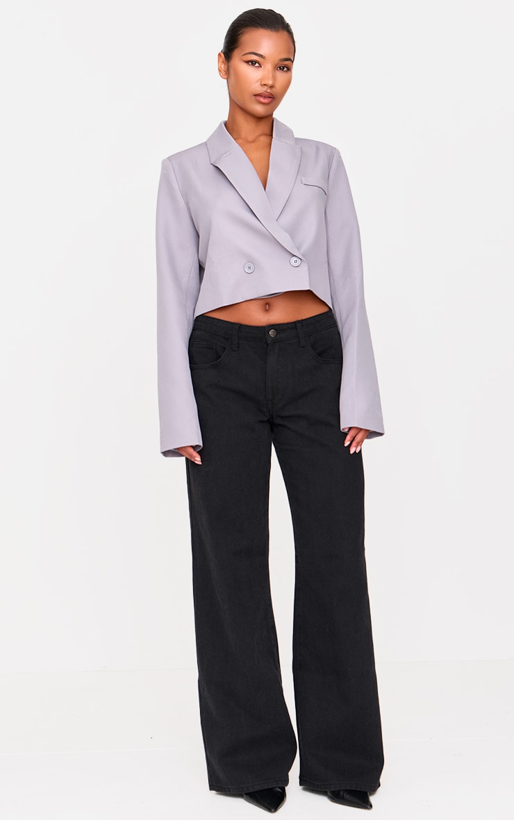 Grey Woven Cropped Shoulder Padded Blazer image 3