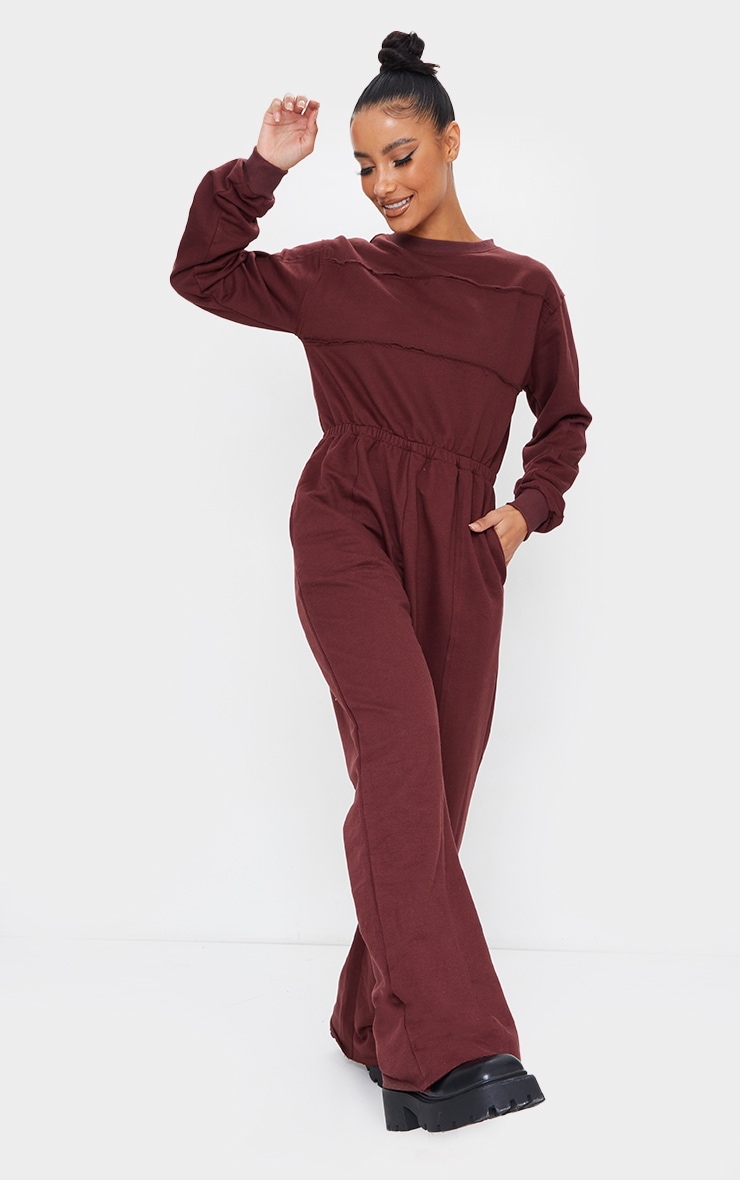 Chocolate Seam Detail Wide Leg Sweat Jumpsuit