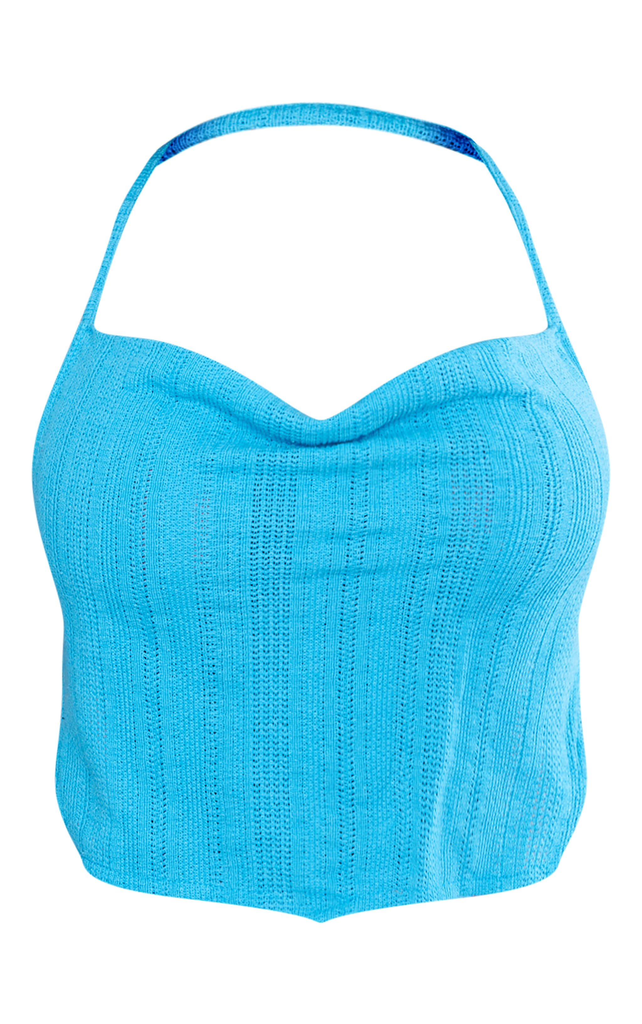 Shape Bright Blue Textured Sheer Halterneck Strappy Top image 5