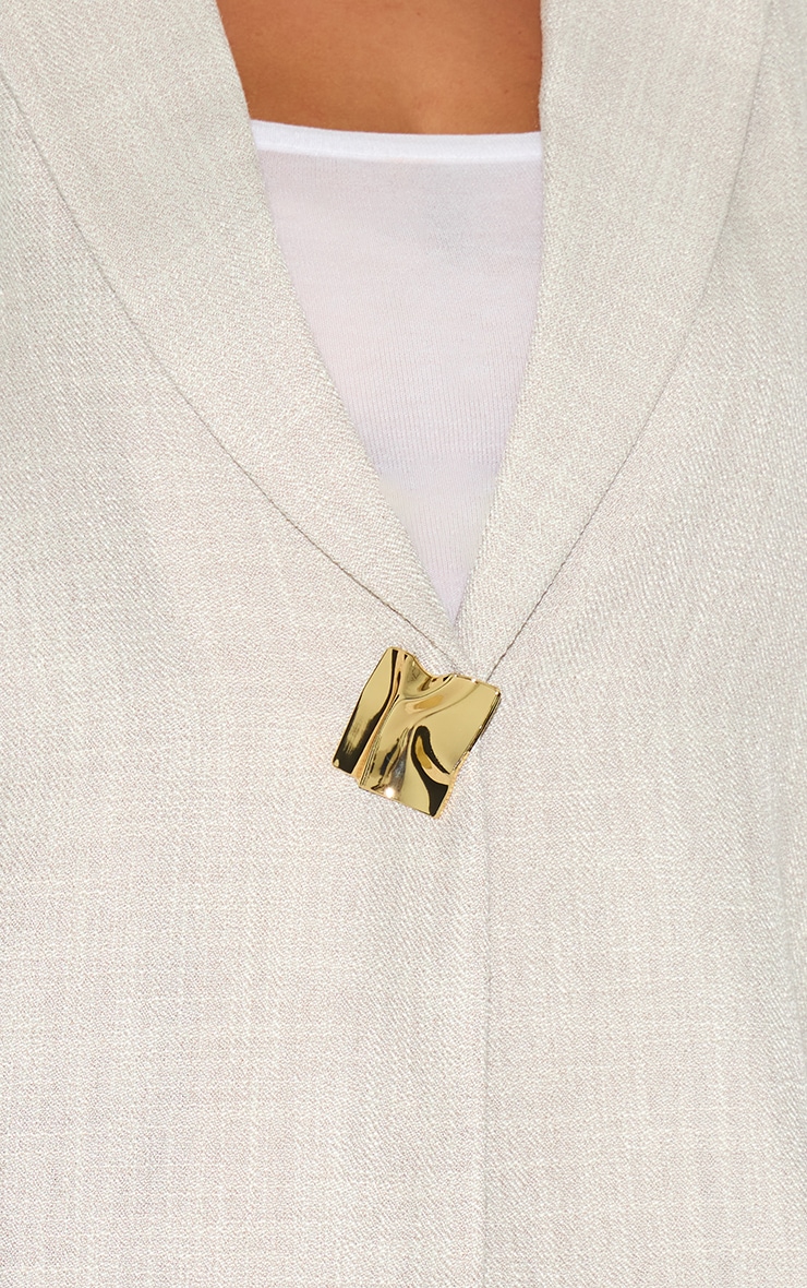 Plus Beige Button Detail Linen Boxy Blazer image 4