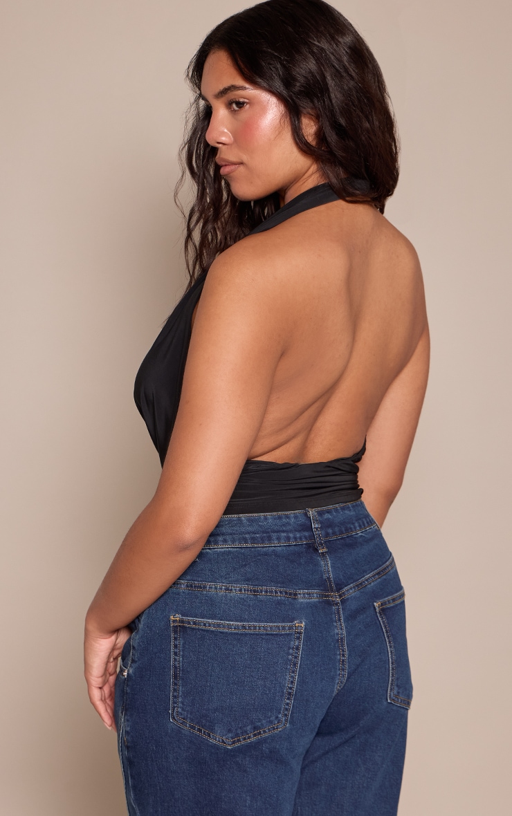 Shape Black Halter Cowl Neck Long Line Open Back Top image 2