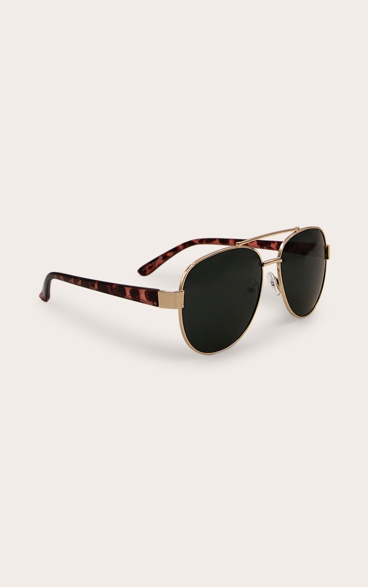 Tortoiseshell Green Lens Aviator Sunglasses image 3