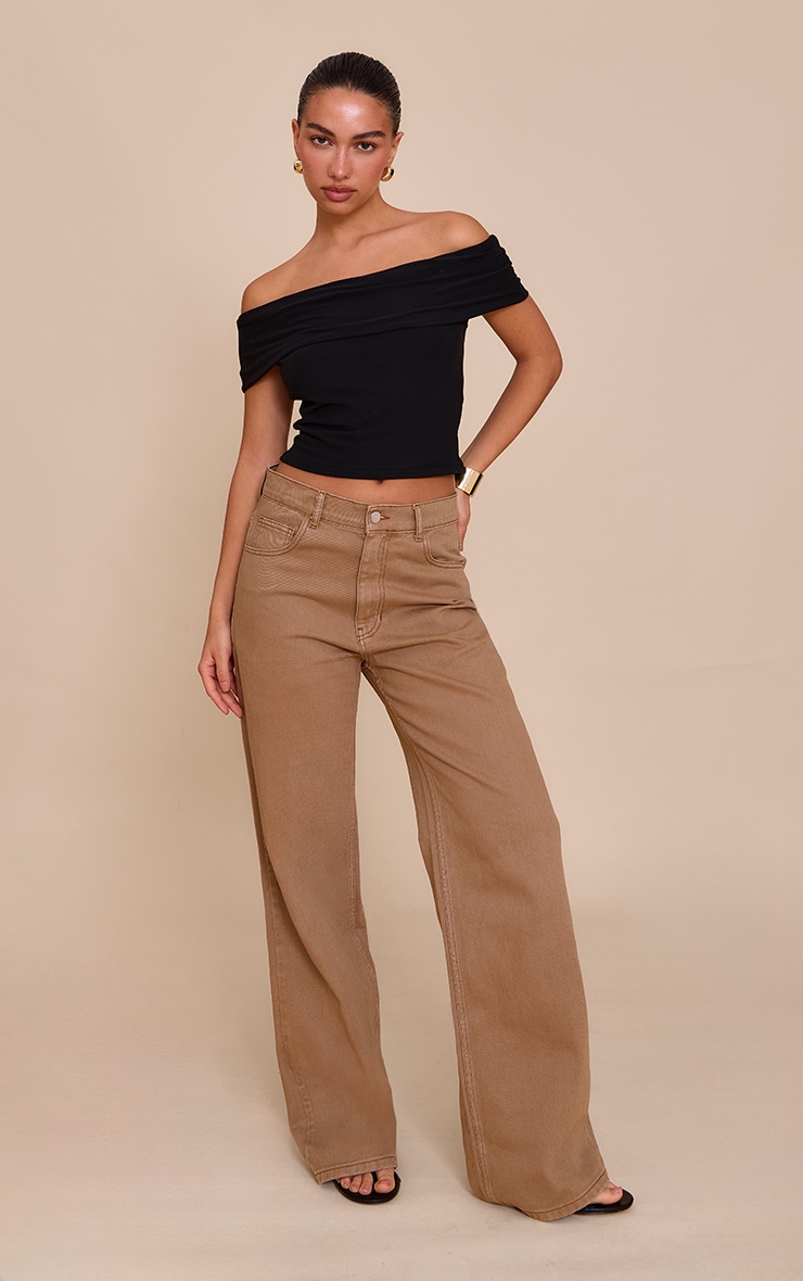 Black Soft Touch Bardot Long Top image 3