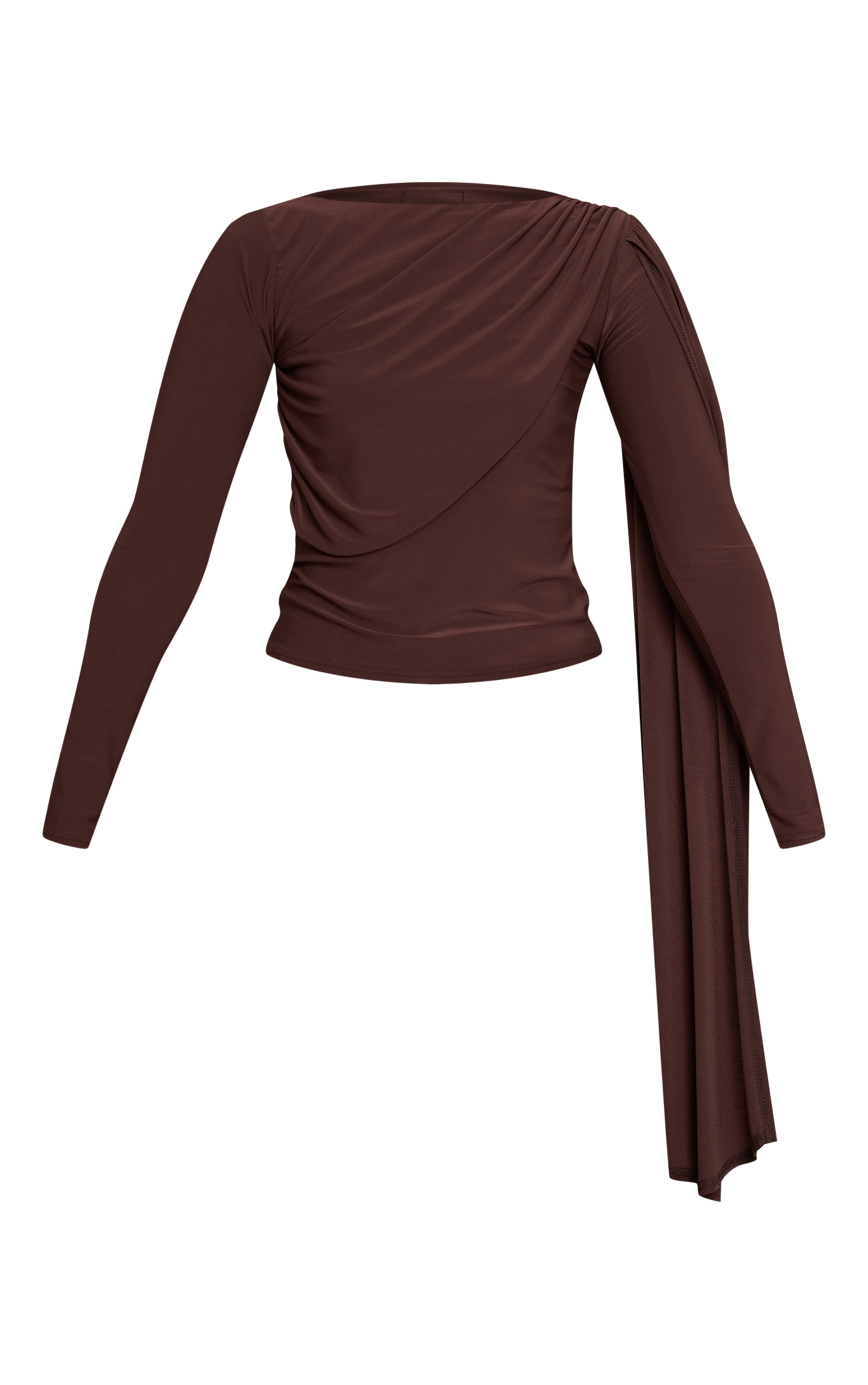 Chocolate Double Layered Extreme Drape Detail Long Sleeve Top  image 5