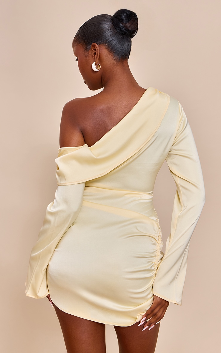 Butter Cream Satin One Shoulder Drape Bodycon Dress image 2