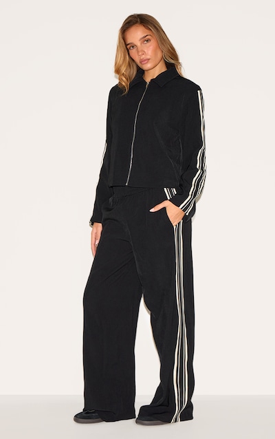 Black Side Stripe Woven Wide Leg Pants