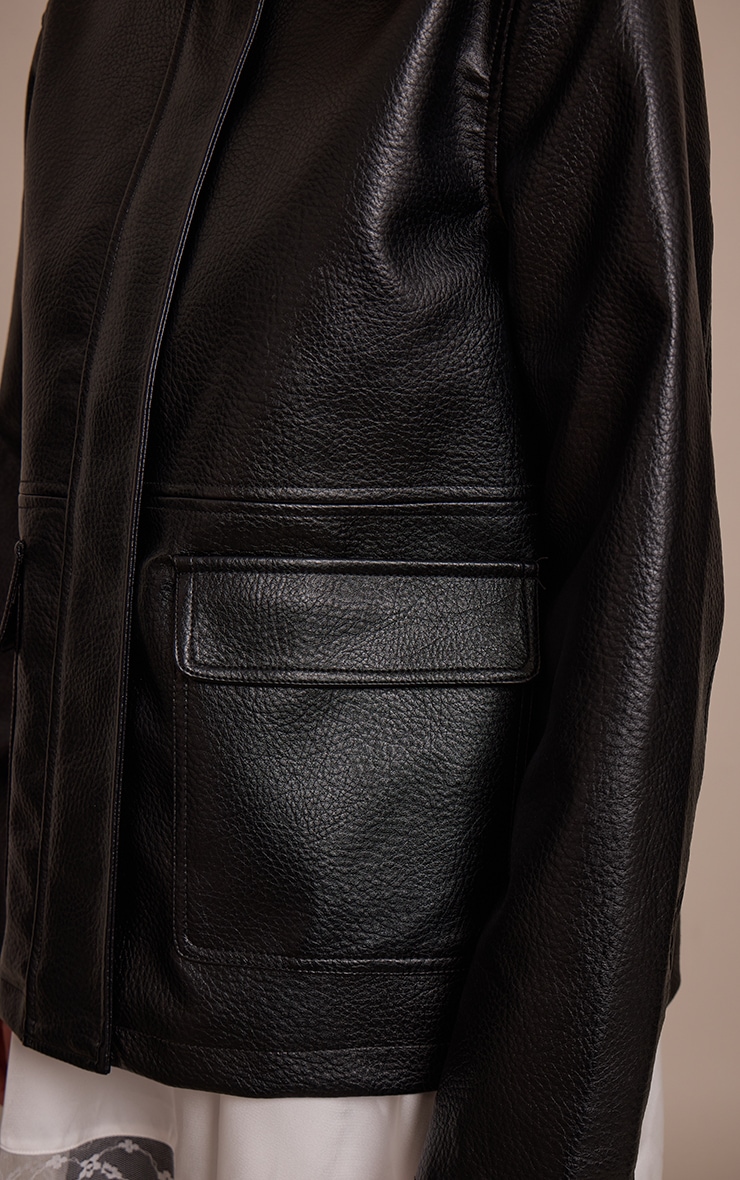 Black Faux Leather Oversized Jacket image 4