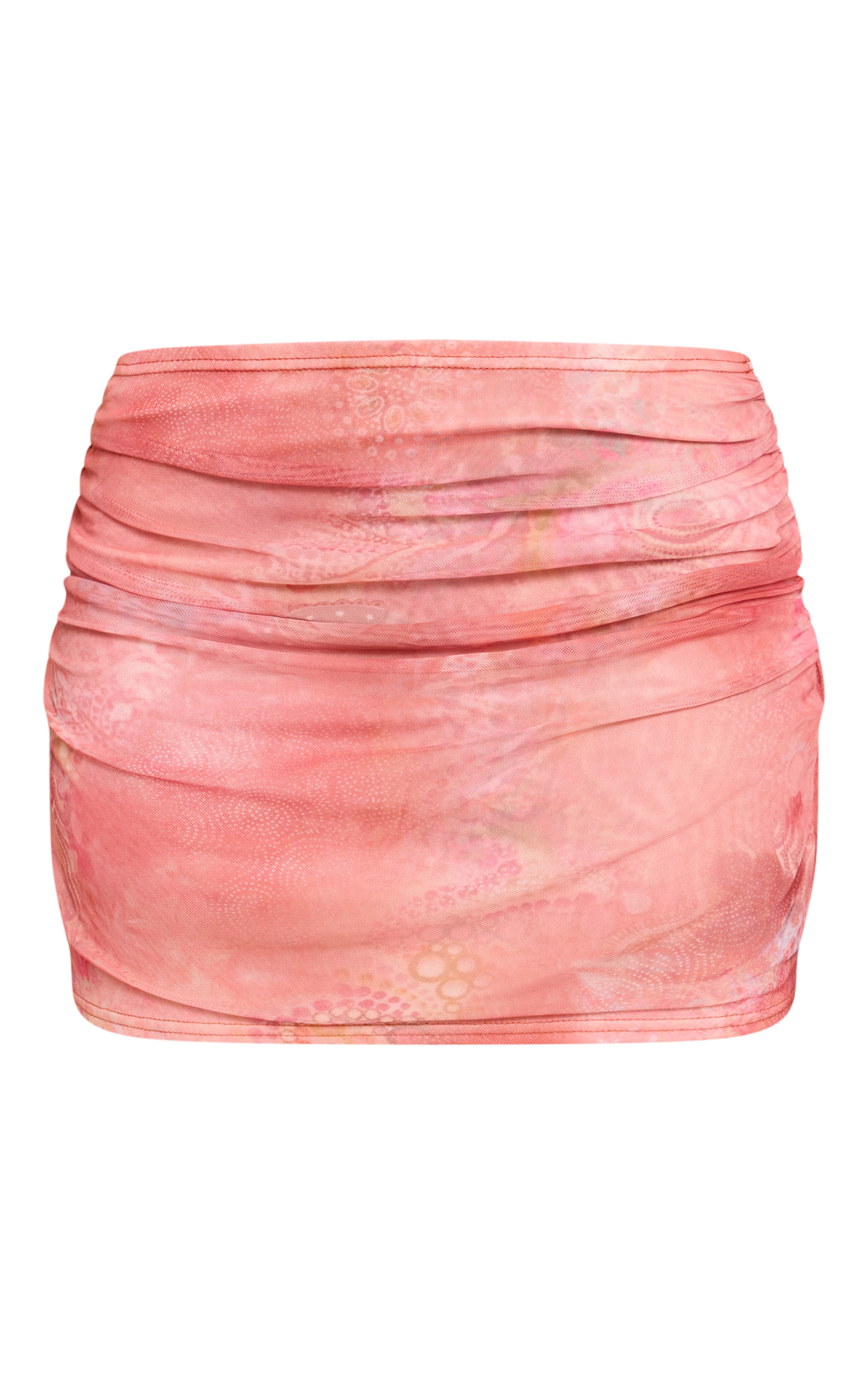 Pink Abstract Print Mesh Ruched Mini Skirt image 6