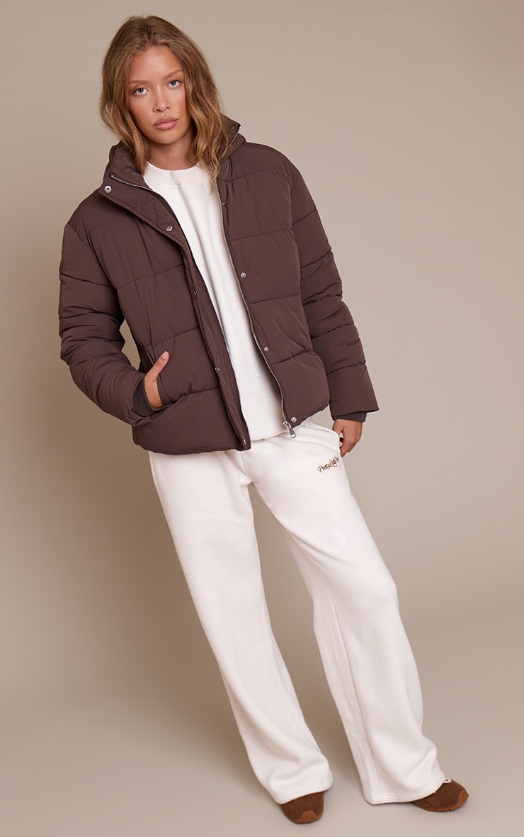 Chocolate Hooded Puffer Jacket image 3