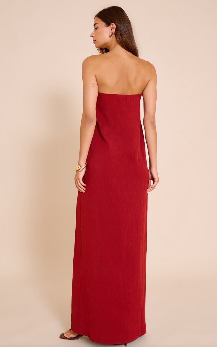 Deep Red Floaty Woven Bandeau Maxi Dress image 2