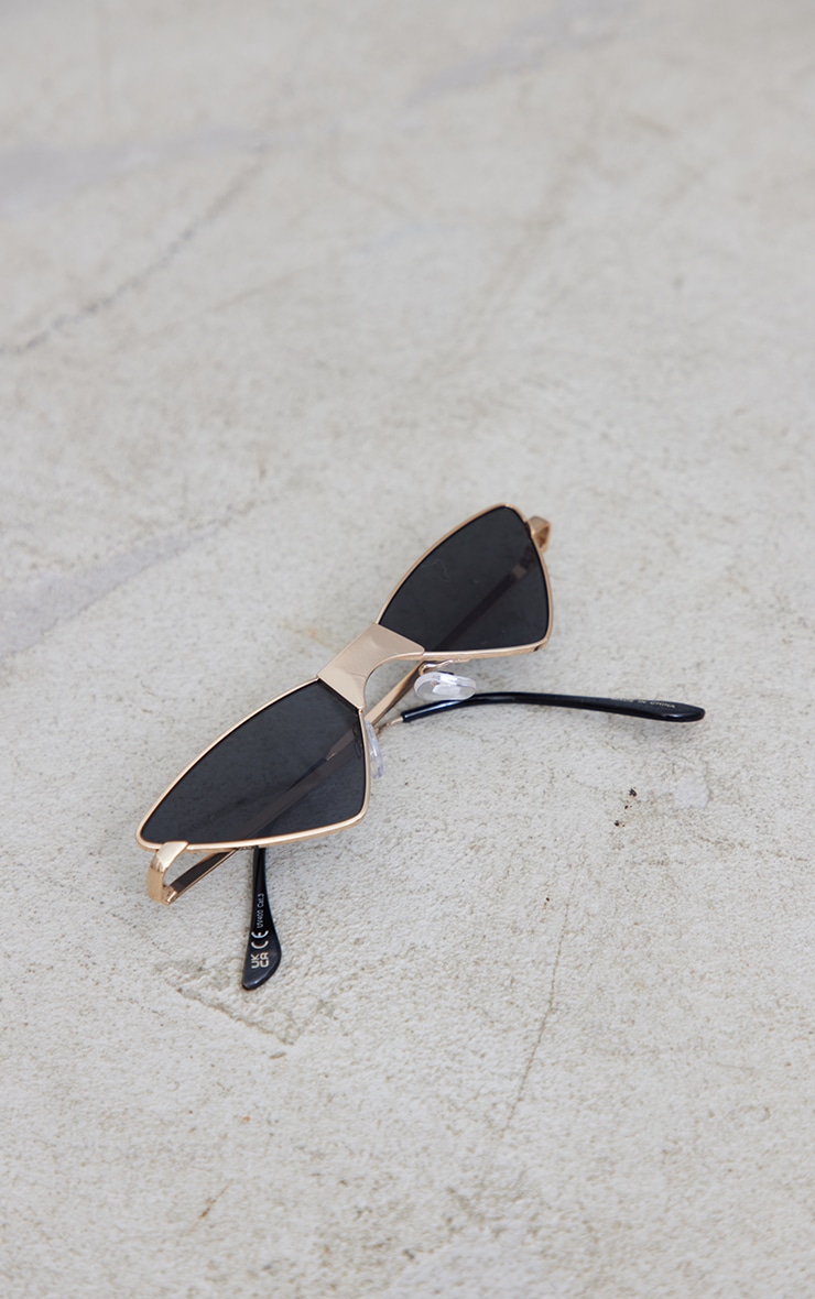 Gold Triangular Flared Slim Cat Eye Sunglasses image 3