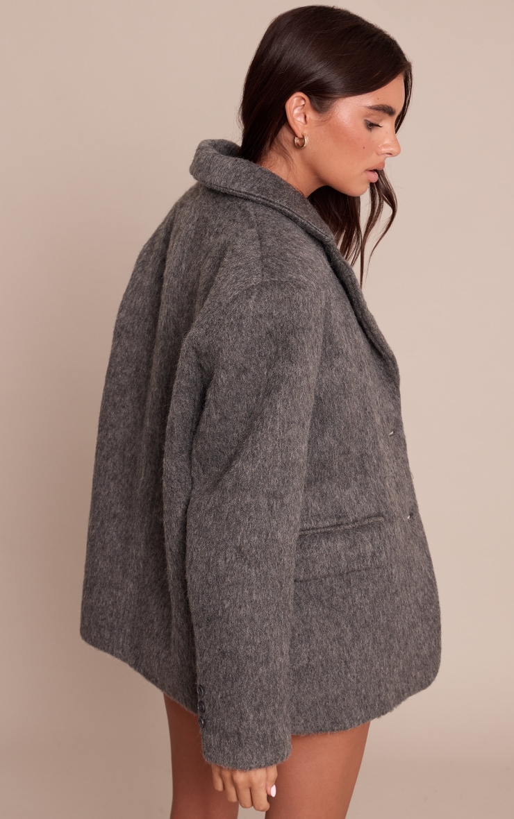 Charcoal Brushed Wool Look Oversized Blazer image 2