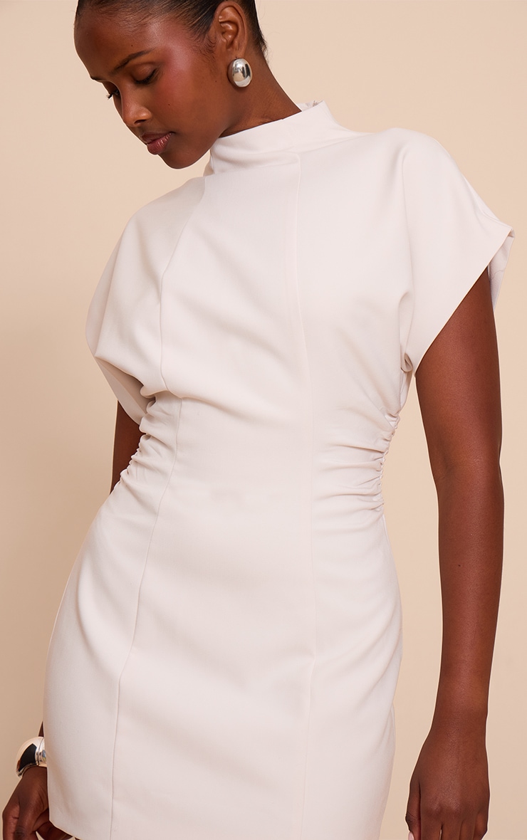 Cream Cap Sleeve Ruched Detail Mini Dress image 4