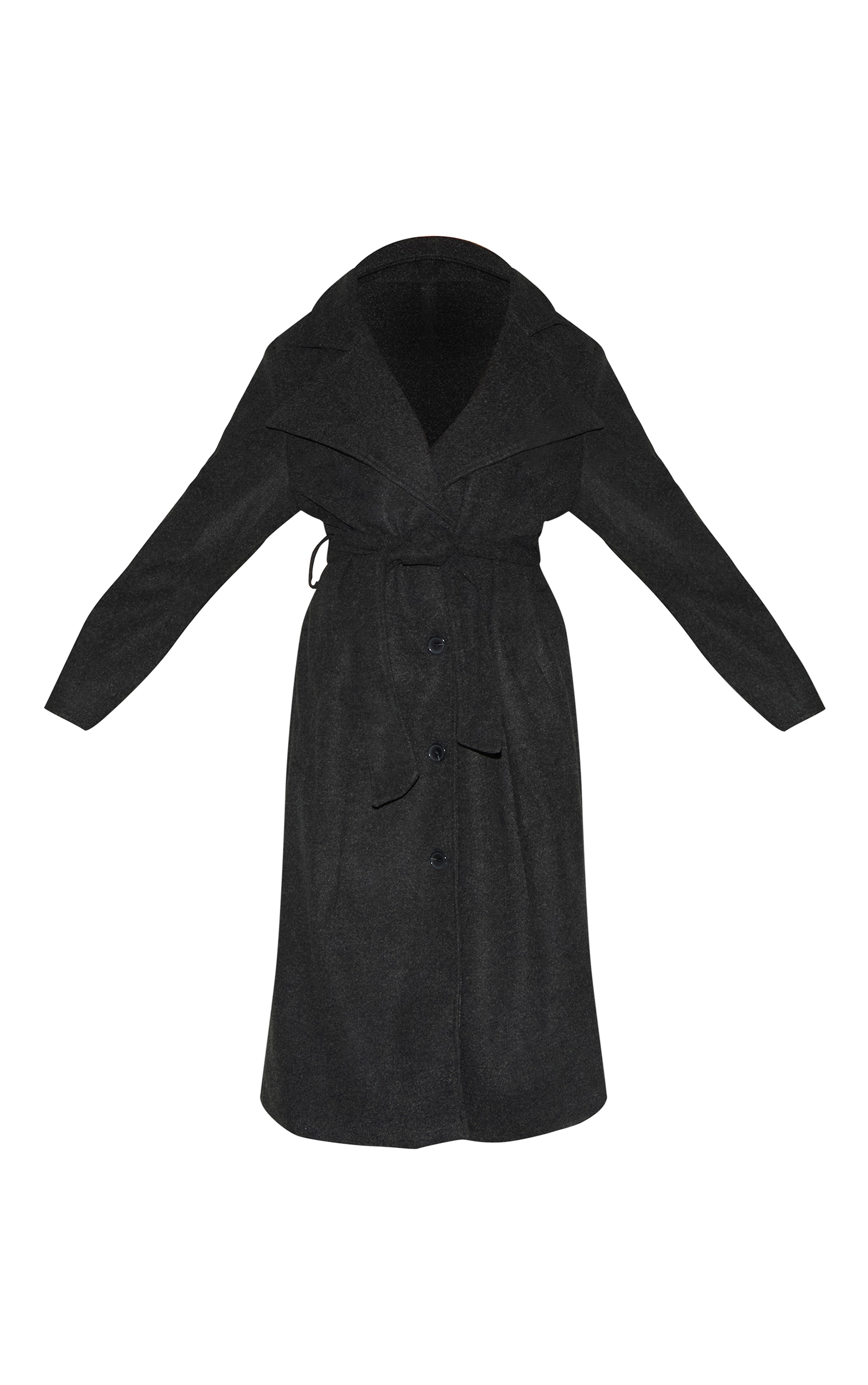 Black Oversized Wool Look Trench Coat image 5
