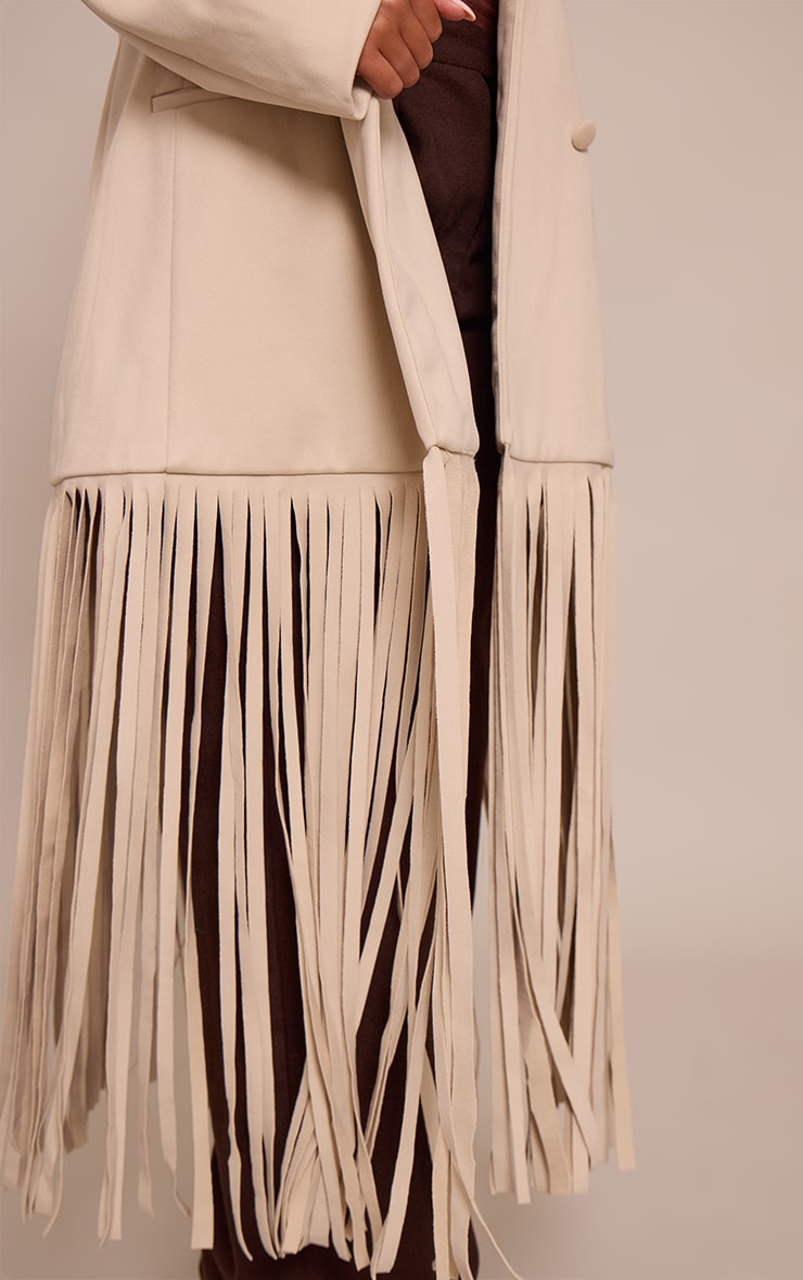 Shape Cream Wool Look Cinched Waist Fringe Hem Blazer image 4