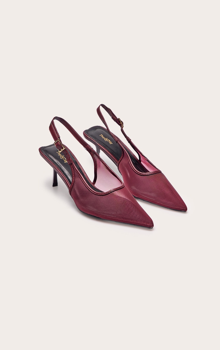 Burgundy Mesh Pointed Toe Sling Back image 3