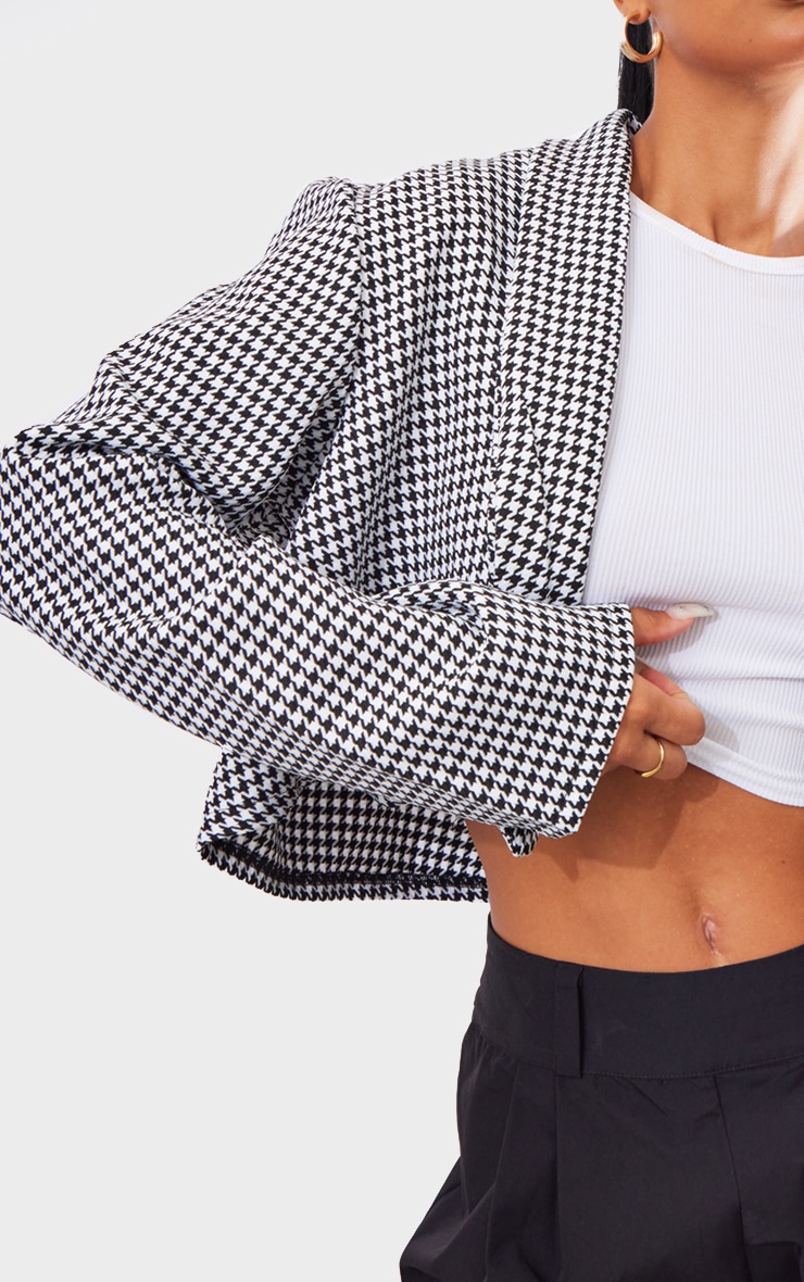 Black and White Basic Houndstooth Boxy Cropped Blazer image 4