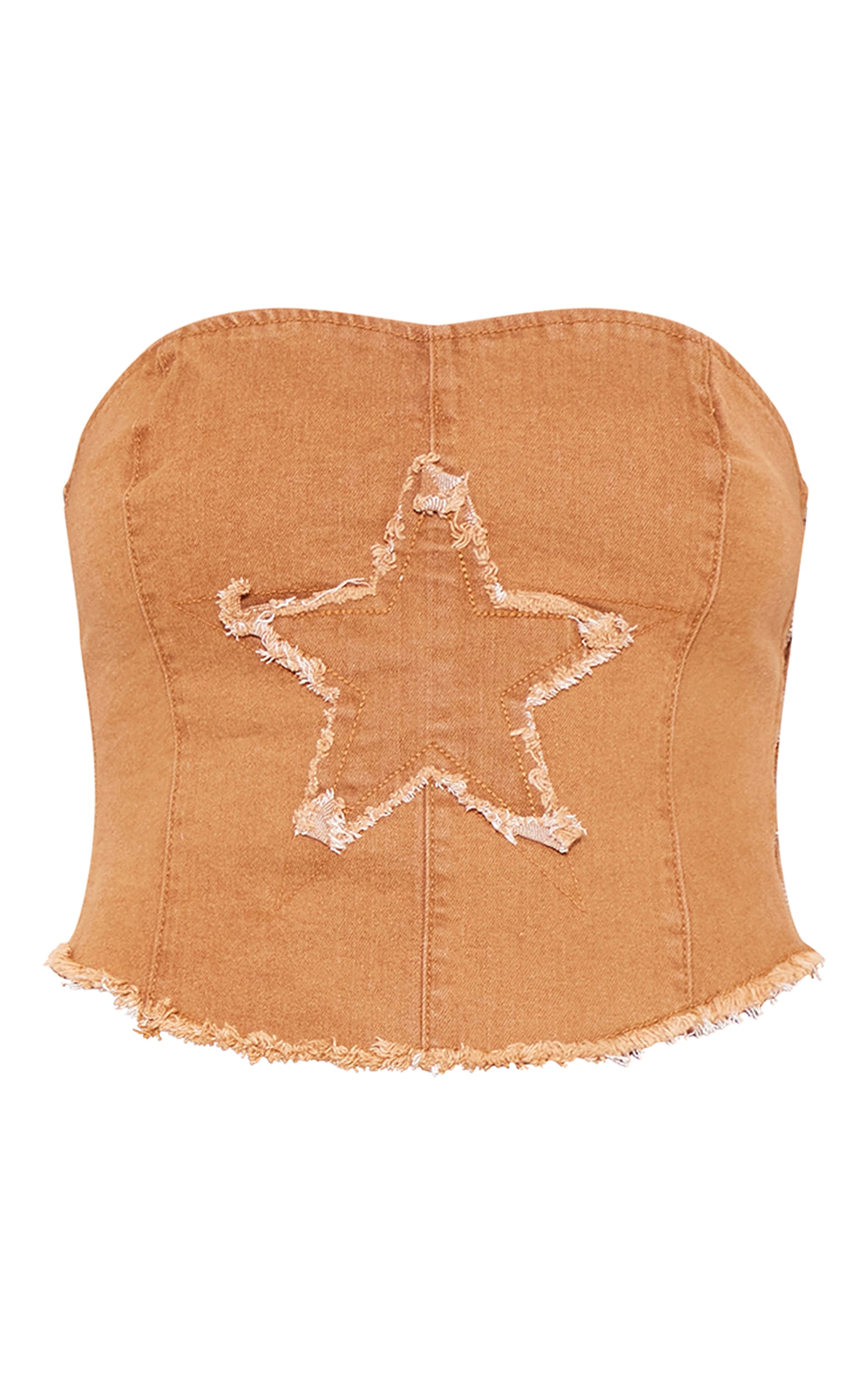 Washed Brown Star Applique Stretch Corset Top image 5