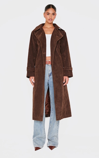 Trench en suédine chocolat à ceinture bouclée