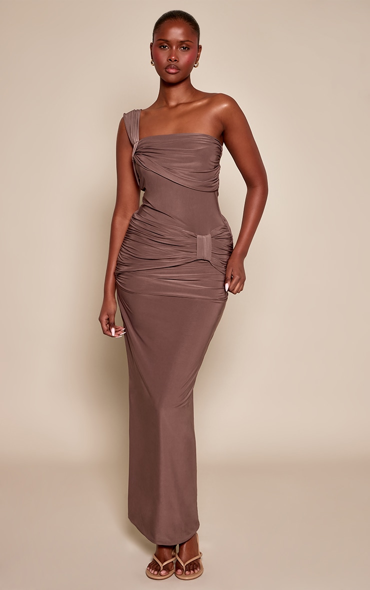 Taupe Slinky Ruched Maxi Skirt image 1