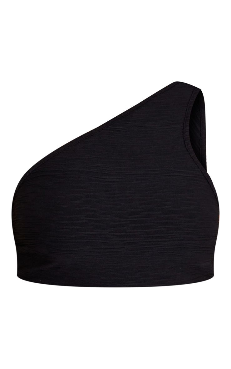 Shape Black Textured One Shoulder Crop Top image 5