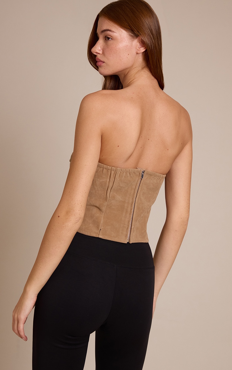 Tan Faux Suede Asymmetric Pointed Hem Corset