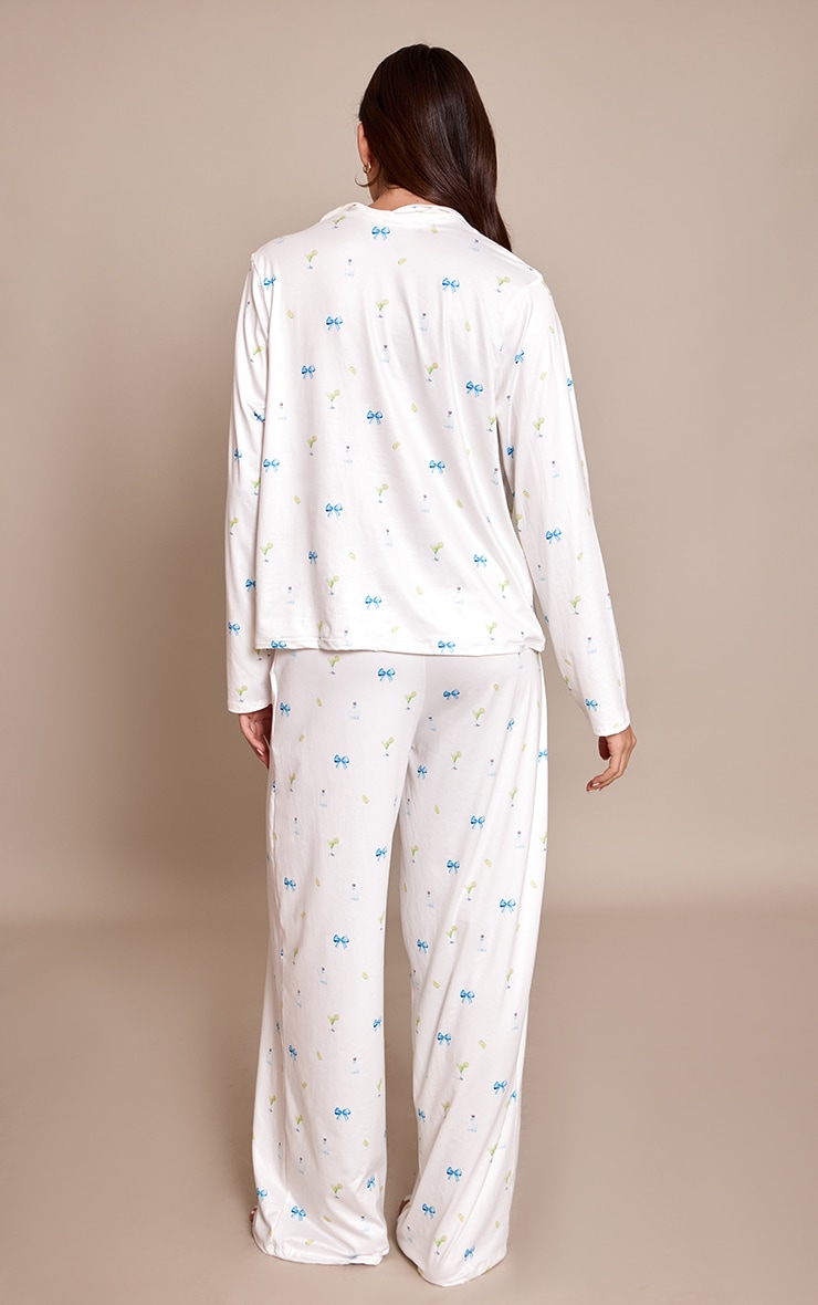 Ensemble de pyjama crème imprimé cocktails à manches longues et boutons image 2