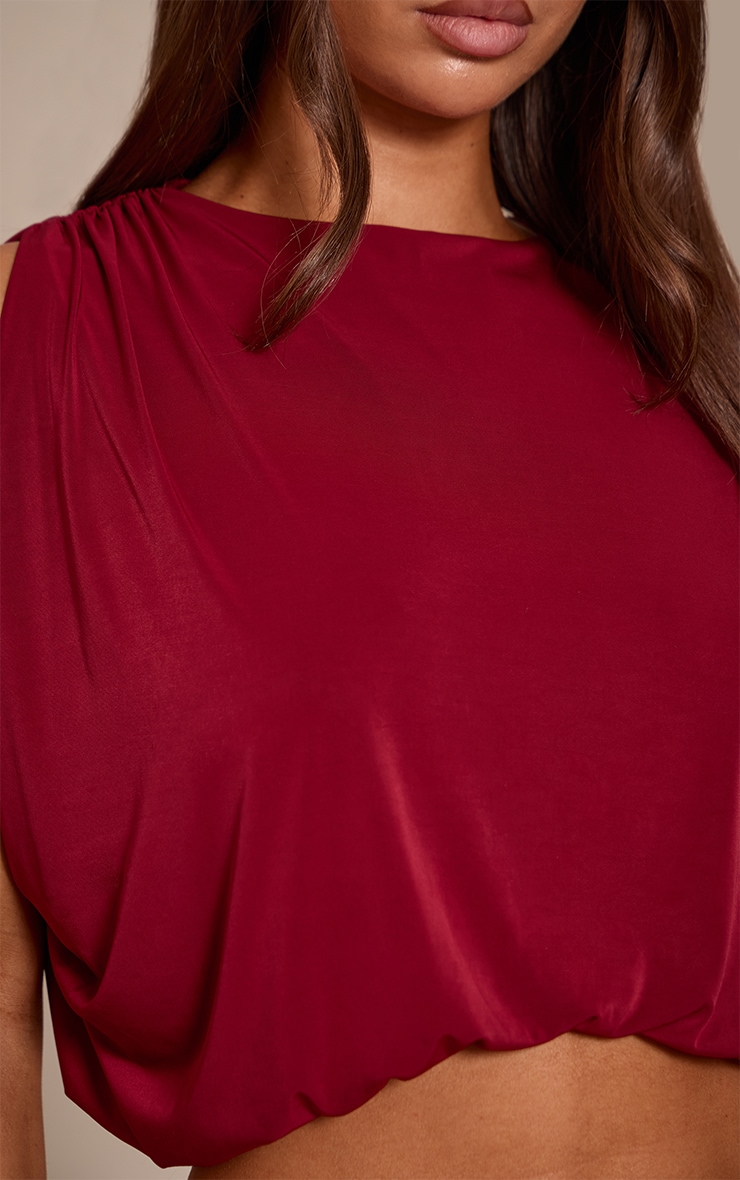 Wine Double Layer Slinky Drape Ruched Cape Top image 4