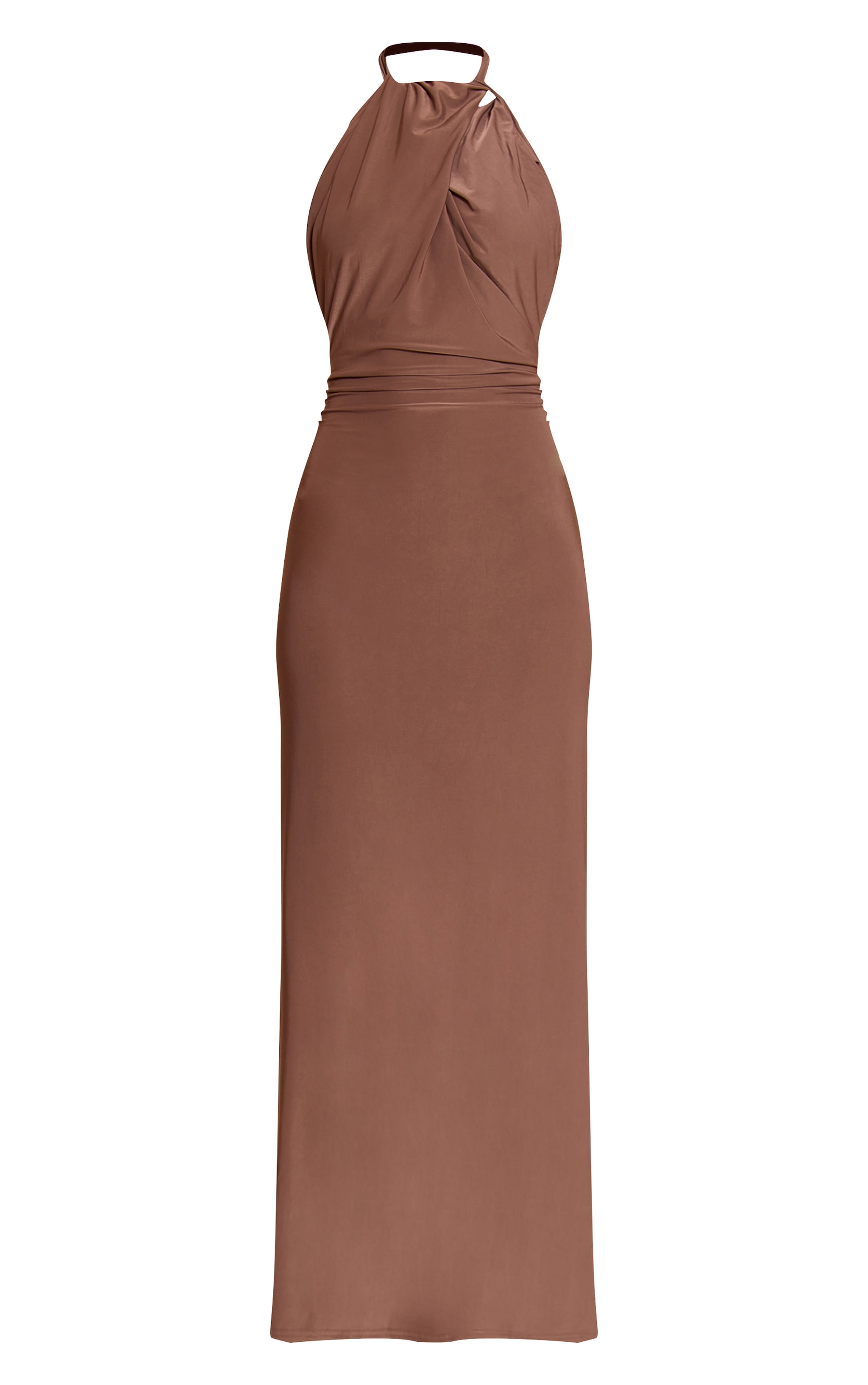 Chocolate Double Layer Slinky Halterneck Maxi Dress image 5