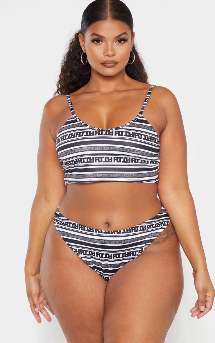 PLT Plus Monochrome Greek Stripe Low Scoop Neck Bikini Top