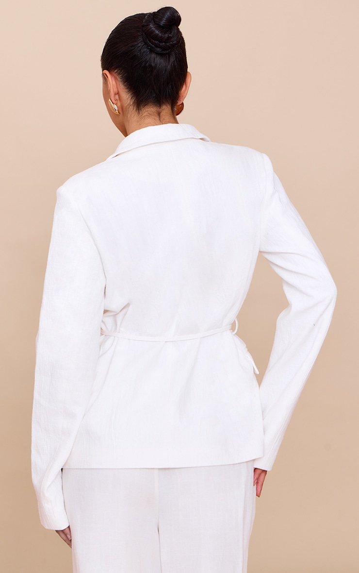 Off White Linen Look Tie Waist Blazer image 2