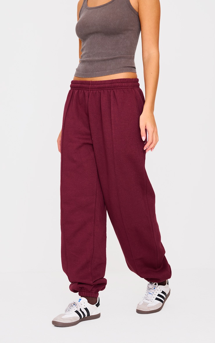 Burgundy Pintuck Detail Oversized Sweatpants image 2