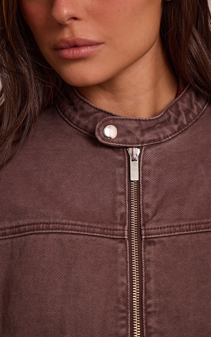 Chocolate Plum Boxy Denim Racer Jacket image 4