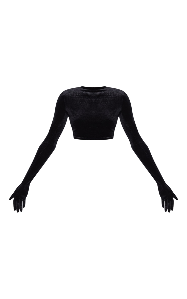 Black Velvet Glove Detail Crop Top Tops PrettyLittleThing