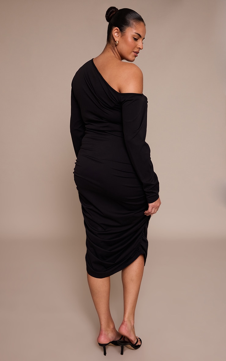 Plus Black Sculpt Off Shoulder Ruched Midi Dress image 2