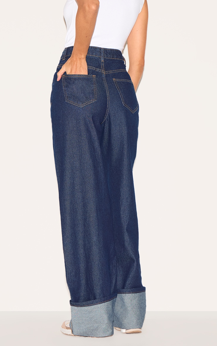 Dark Indigo High Waist Turn Up Leg Jeans image 3