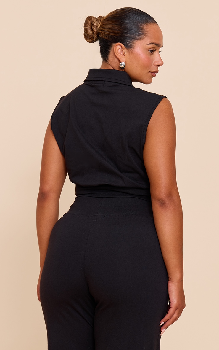 Shape Black Polo Sleevless Cinched Waist Top image 2