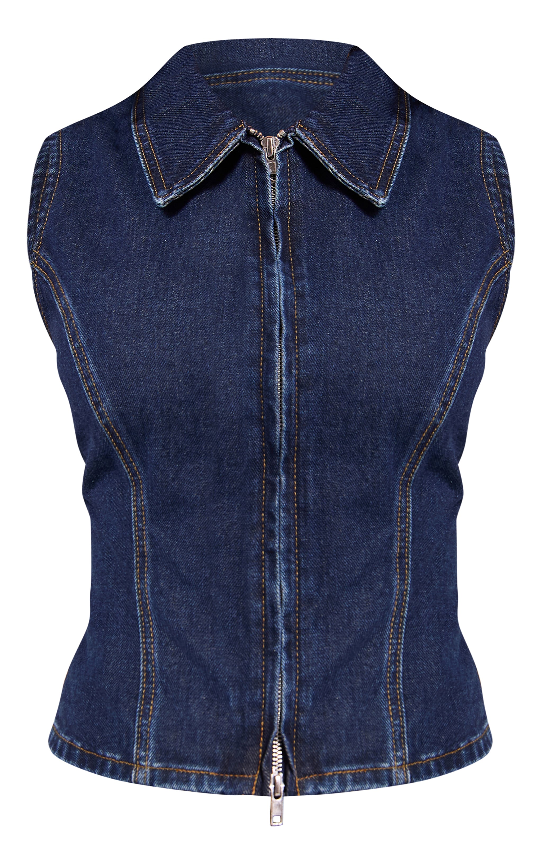 Petite Gilet en jean bleu moyen délavé à zip image 5