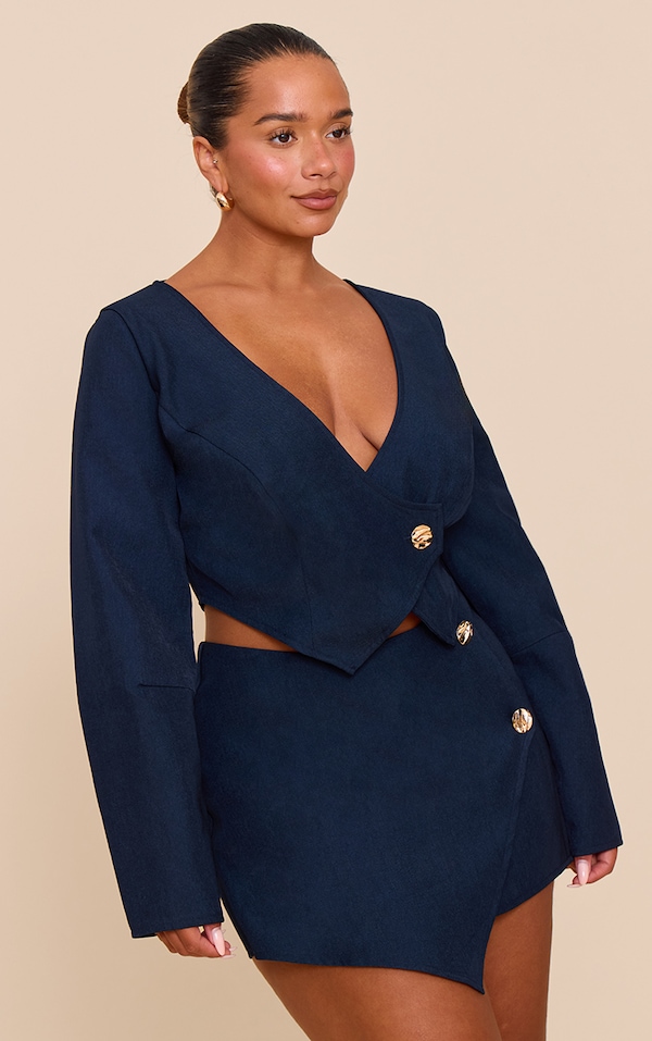 Shape navy Asymmetrical Hammered Button Skort