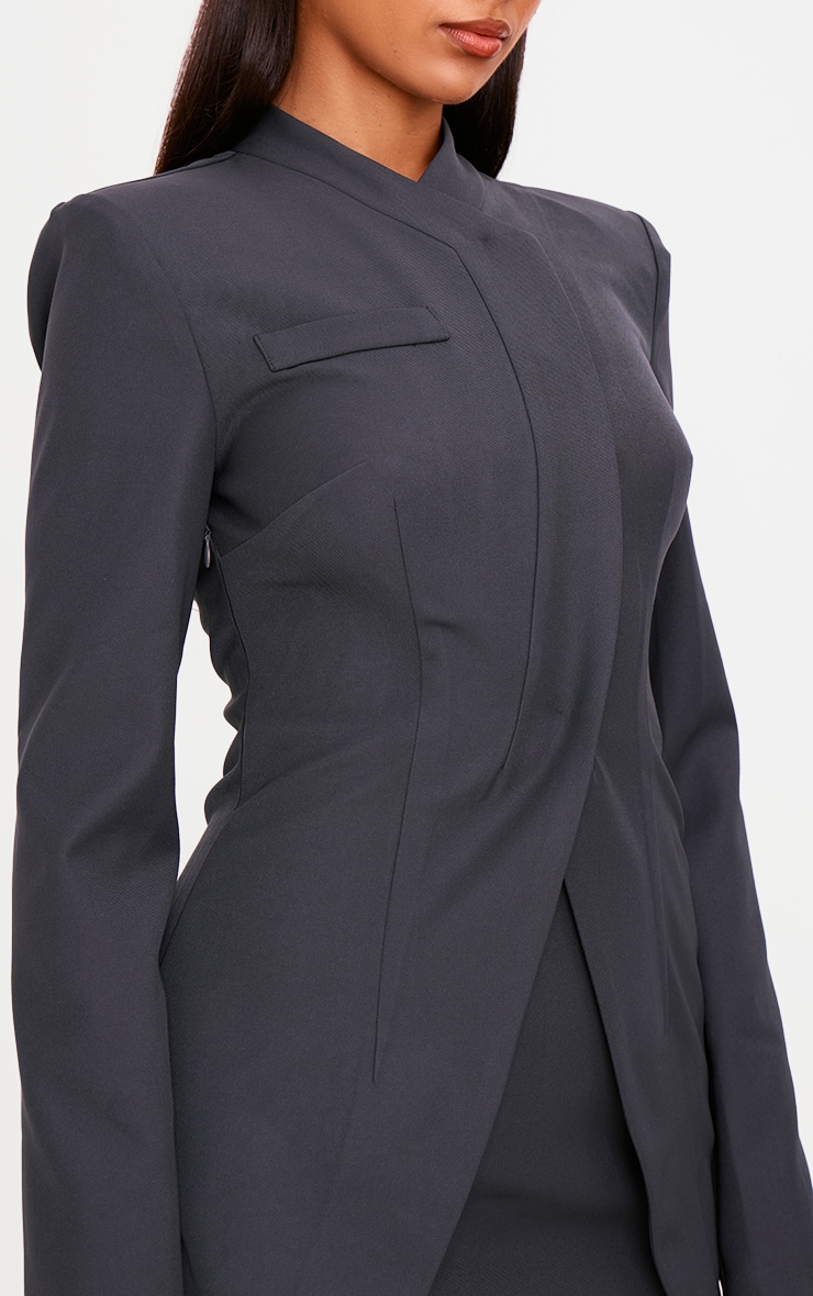 Charcoal Tailored Overlap Long Sleeve Bodycon Dress image 4