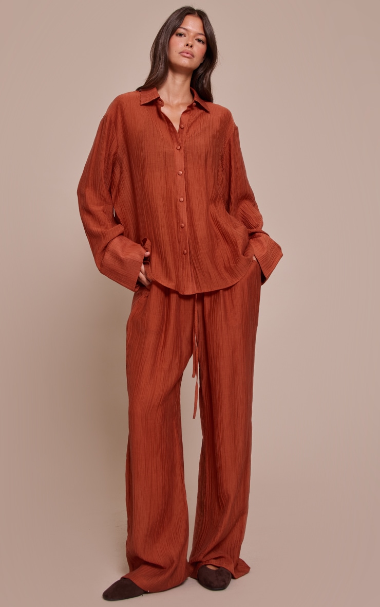 Burnt Orange Textured Oversized Deep Cuff Shirt image 3