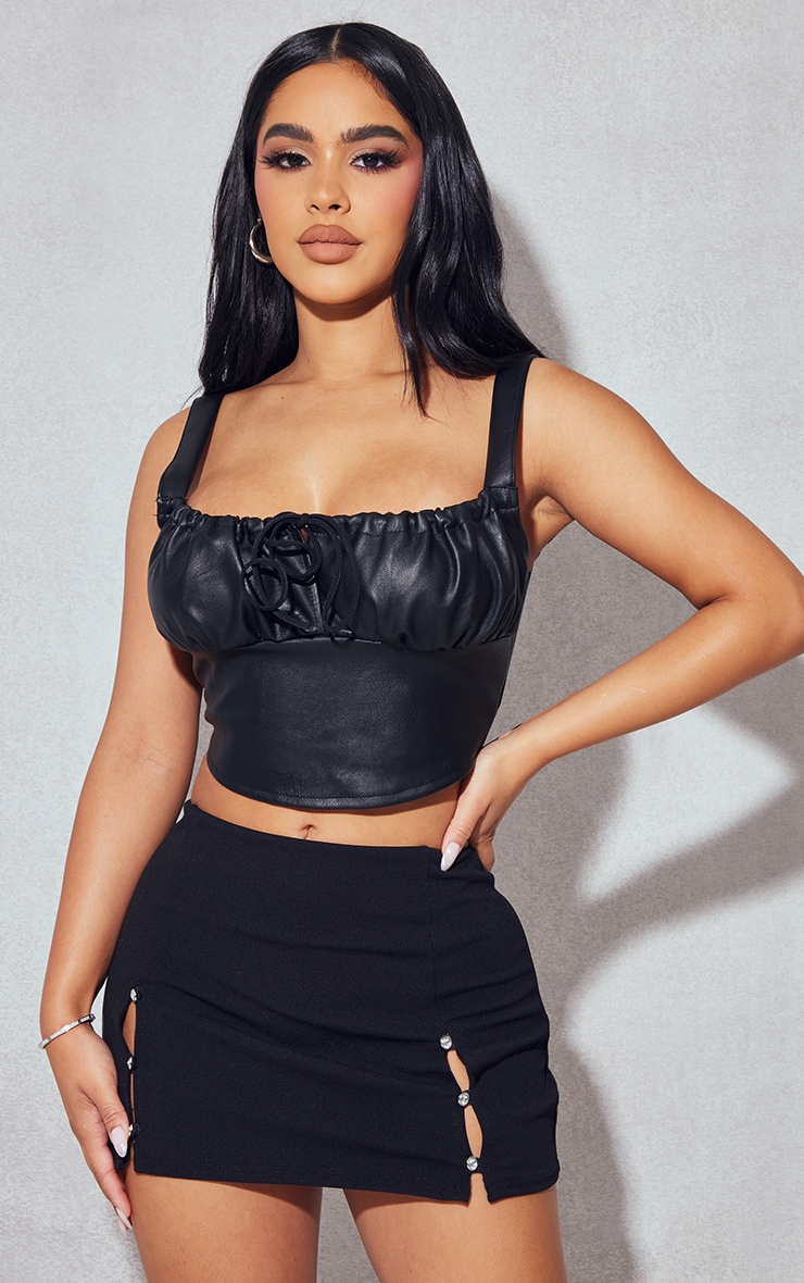 Petite Black Pu Strappy Bralet
