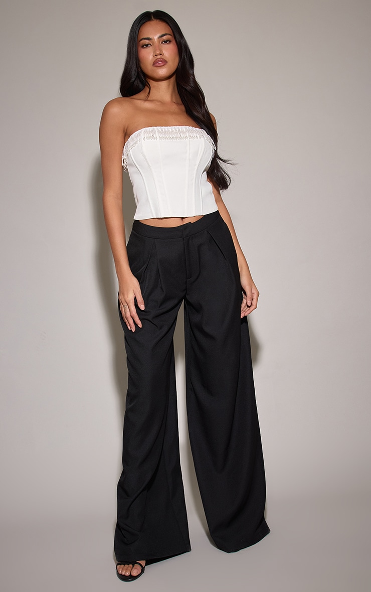 Cream Boned Pearl Tassel Trim Corset   image 3