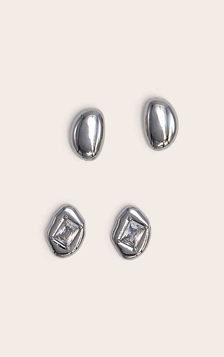Lot de boucles d'oreilles argentées à strass et clous image 2