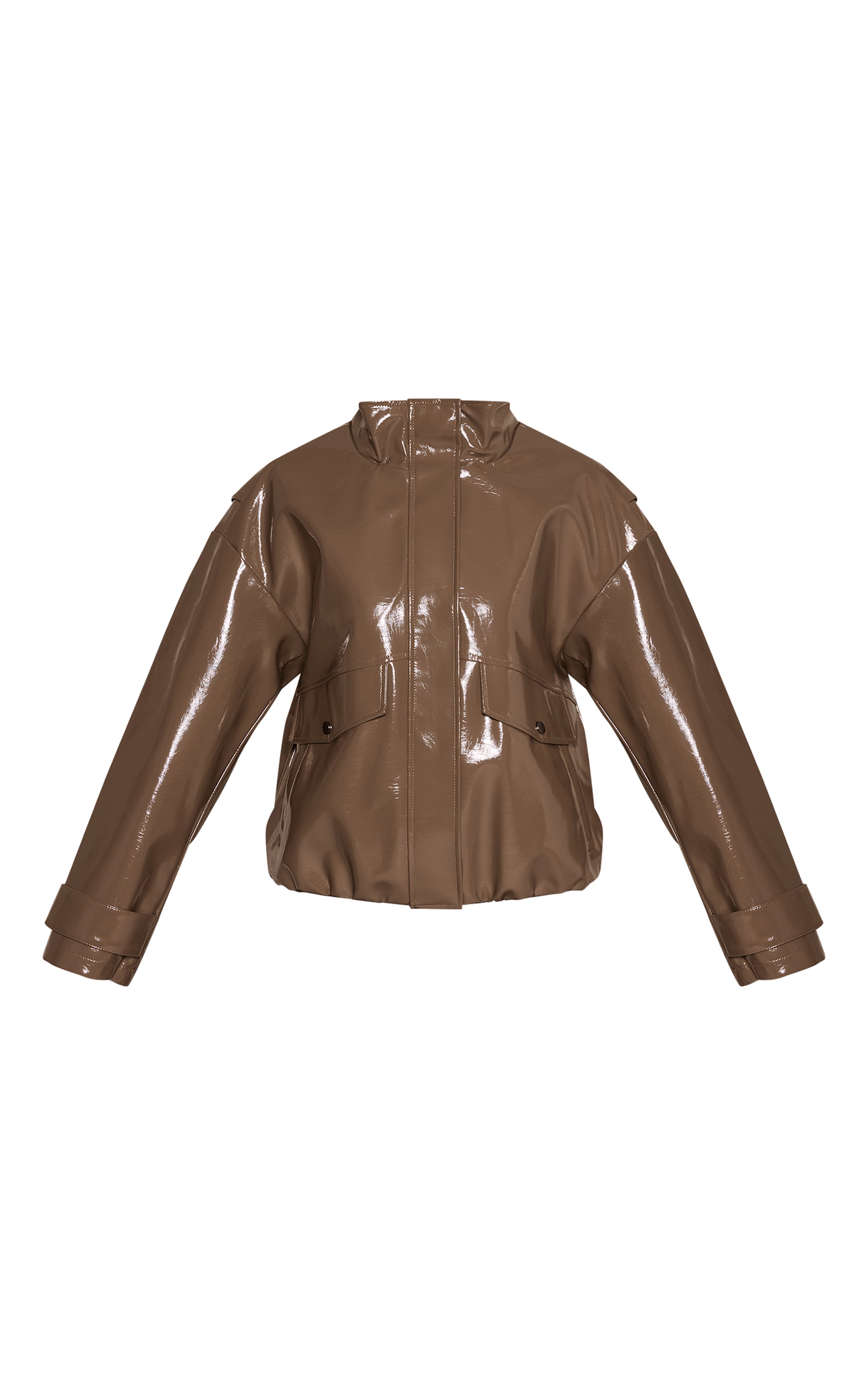 Olive High Shine Funnel Neck Jacket image 5