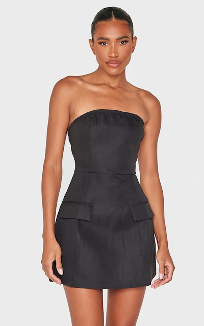 Robe bustier droite noire à poches