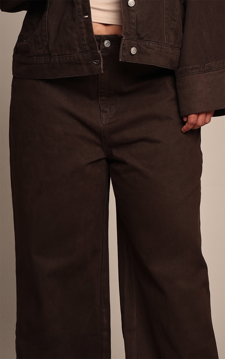 Plus Chocolate Contrast Stitch Turn Up Hem Wide Leg Jeans image 4